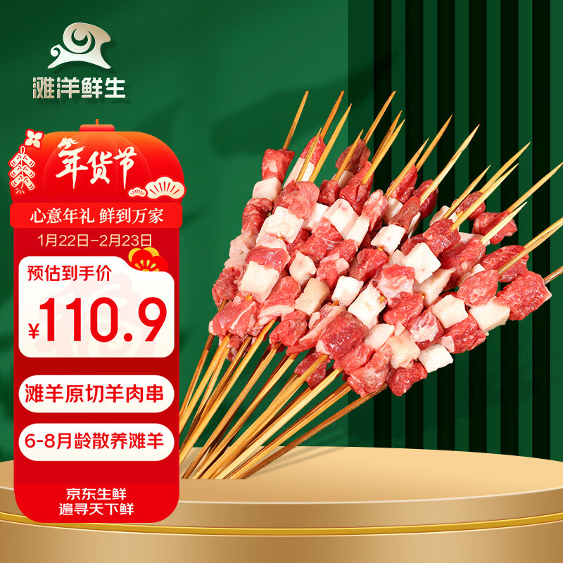 滩洋鲜生宁夏滩羊羔羊肉串60串（2.4斤）烧烤蘸料羊肉年货送礼源头直发 