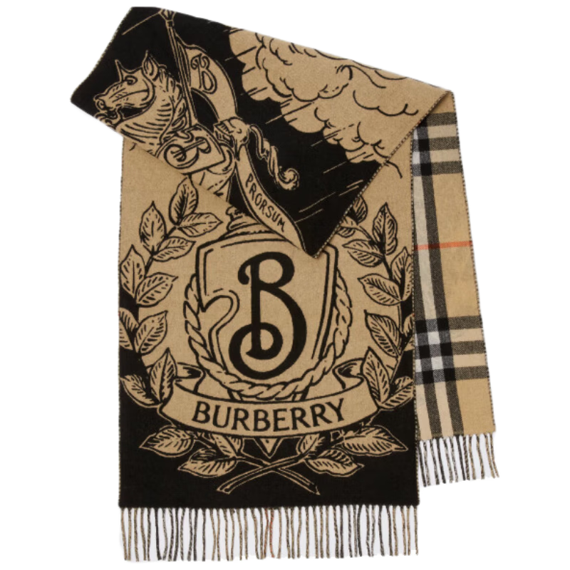 博柏利（BURBERRY）男女款双面两用风暴骑士图案羊绒围巾 81093741