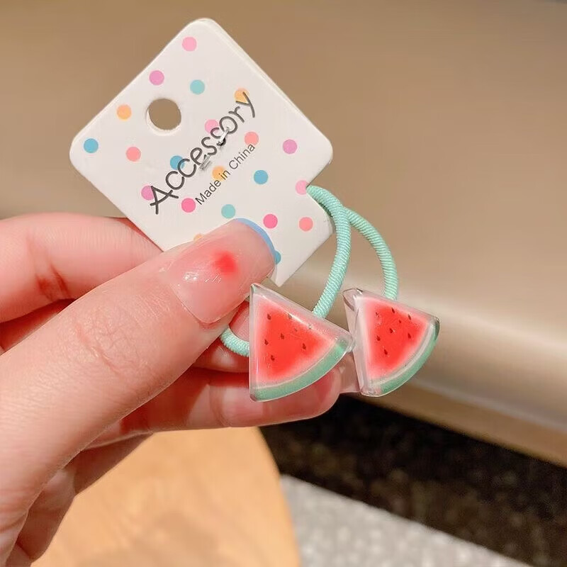 【精选品质】儿童皮筋水果卡通网红不伤发高弹力可爱扎头发圈发绳 1 西瓜发圈1对(带卡纸)