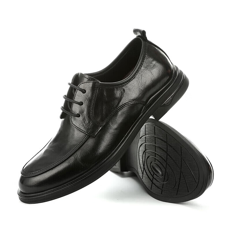 Walker Shop男士高端皮鞋商务正装皮鞋男款头层牛皮时尚软底软面通勤休闲皮鞋 黑色内增高【正品男鞋 空运速达】 40