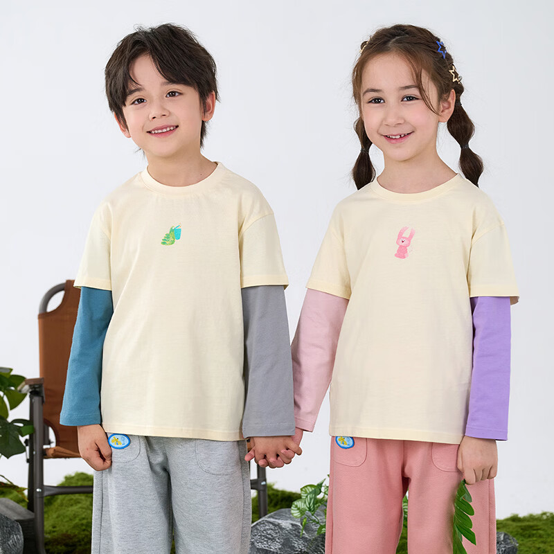 棉花堂（cottontown）【100%棉】棉花堂假两件男童T恤春秋季童装针织上衣纯棉运动t恤 可爱熊 90 90/52