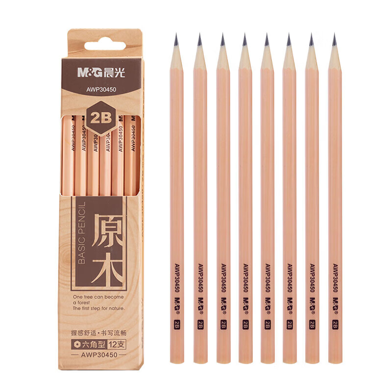 晨光（M&amp;G） 六角木杆铅笔超值原木考试涂卡2B铅笔美术素描 超值原木2B六角木杆铅笔 AWP30450 12支装