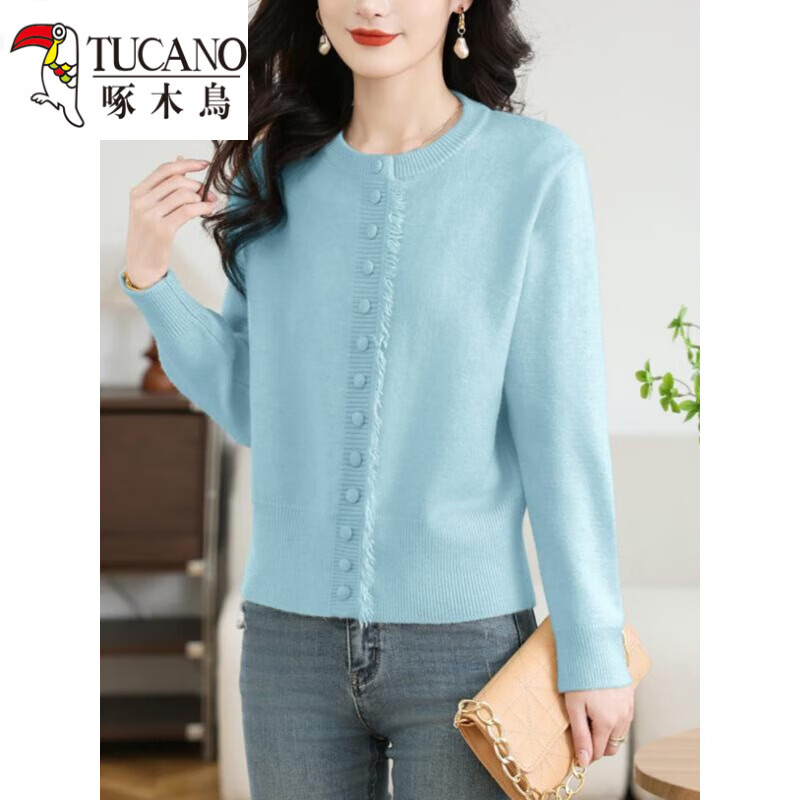 啄木鸟（TUCANO）针织衫女2025新款春秋洋气减龄短款外搭毛衣小外套女开衫针织衫 红色 L 【110斤-120斤】