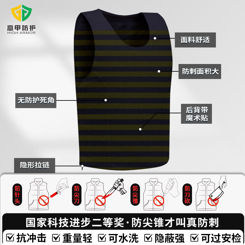 高甲防护户外马甲防刺服背心隐形防砍防身服防刺软质防刺衣轻便锁子甲出国 身高170-175体重65-75黑色M码
