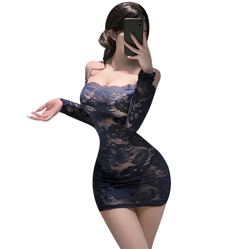 霏慕情趣蕾絲透視連衣裙套裝內(nèi)衣女包臀裙性感夫妻刺激誘惑同房事 蕾絲睡裙【連衣裙+T褲+透明肩帶*2】 均碼（建議體重90-120斤）
