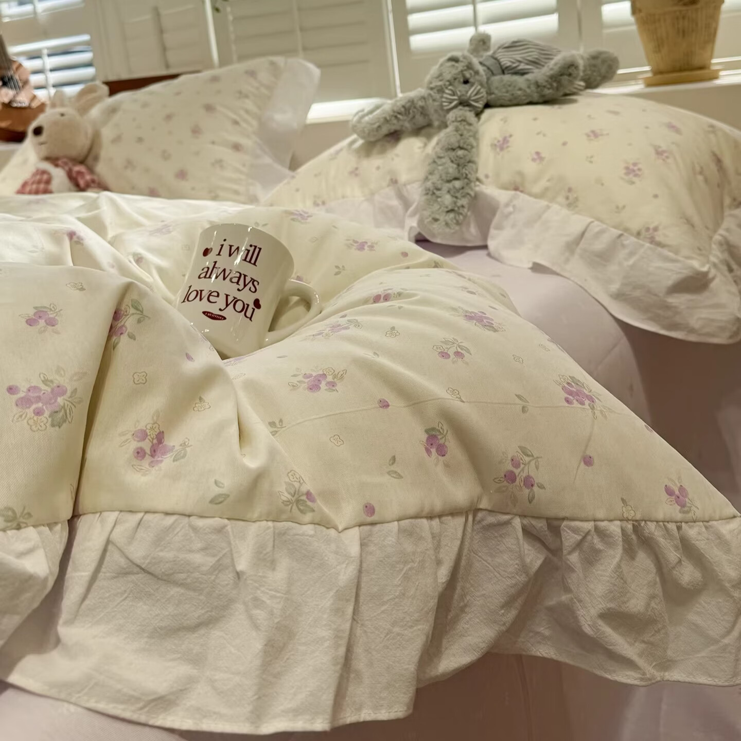 苏萱ins碎花纯棉四件套韩系花边全棉少女被套床单床上用品1.5米三件套 贝芮 学生 床单款 三件套-被套150x200cm