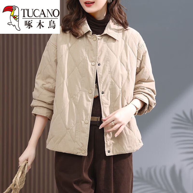 啄木鸟（TUCANO）纯色短款棉衣女2025秋冬新款气质文艺轻薄款棉袄休闲棉服夹棉外套 黄色 【616款面料】 2XL 【建议105-120斤】