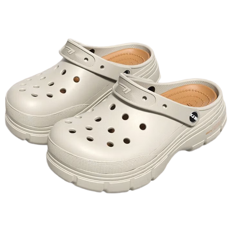 回力洞洞鞋女款外穿厚底沙灘涼鞋女士休閑包頭拖鞋SDJ-0603 米卡其 40