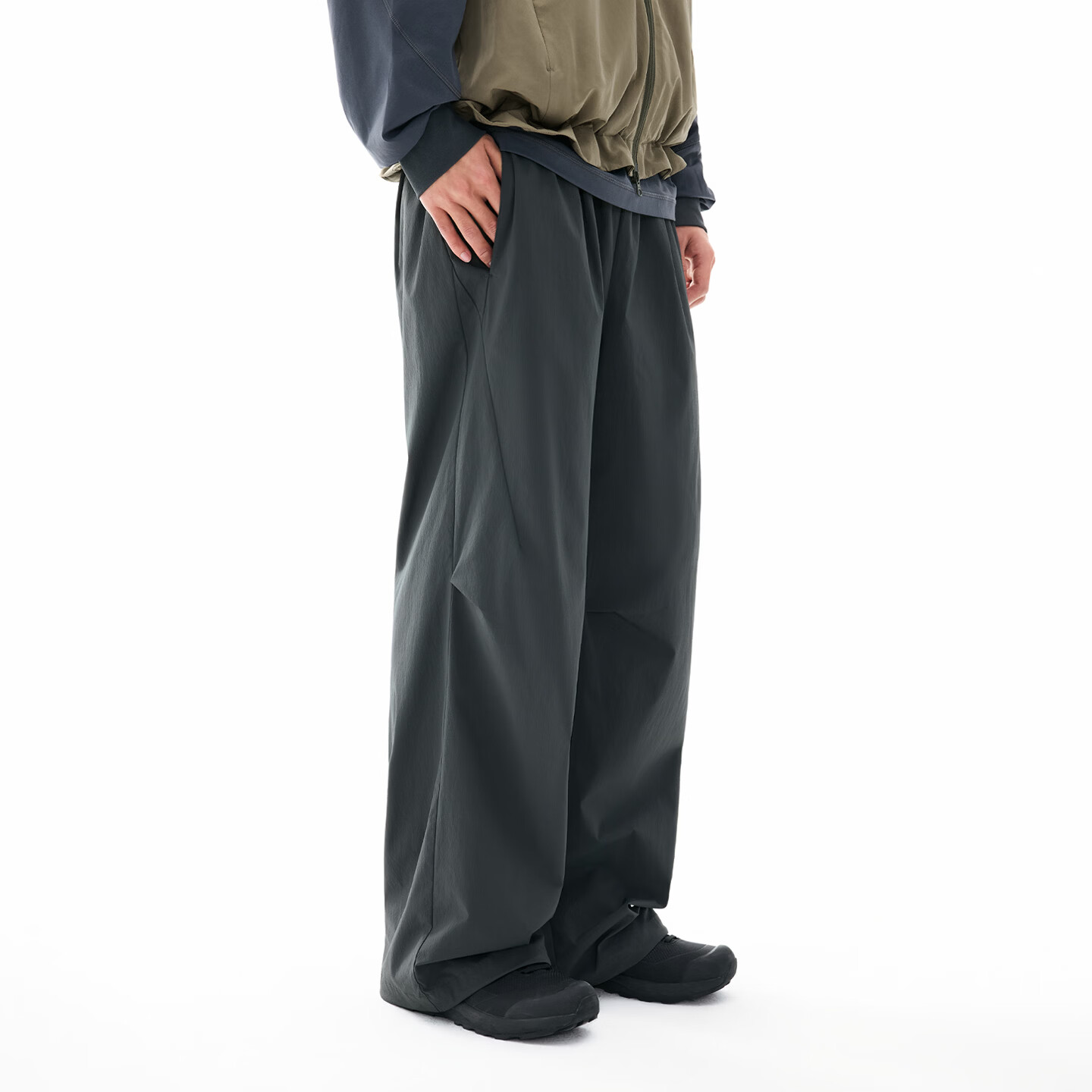 熊猫·本（ben.panda）纯色阔腿抽绳运动裤男款宽松日常通勤休闲长裤2026春季 深灰绿 L