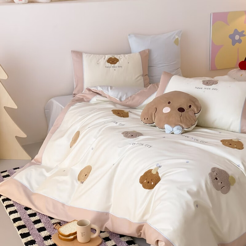 ROLAND LIVE全棉磨毛卡通贴布绣四件套柔软亲肤被套床单透气儿童三件套 XR 全棉磨毛套件-卡通奶糖 1.2米床 床单款 【被套150*200cm】