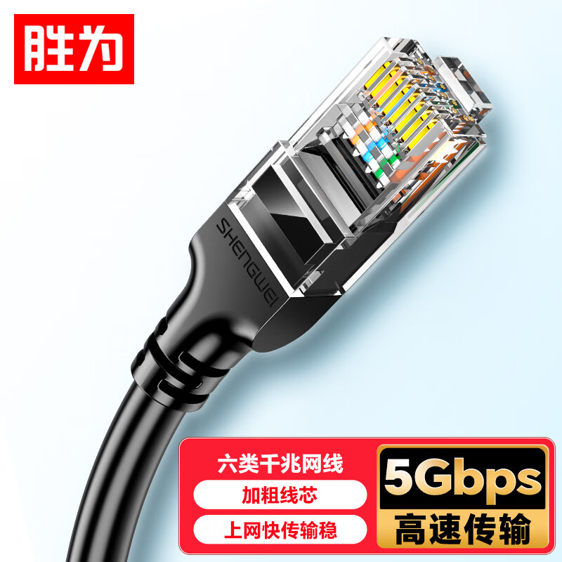 胜为 六类网线 千兆高速宽带线CAT6工程监控电脑路由器网络连接家用成品跳线 8芯双绞黑色5米 LC-1205G