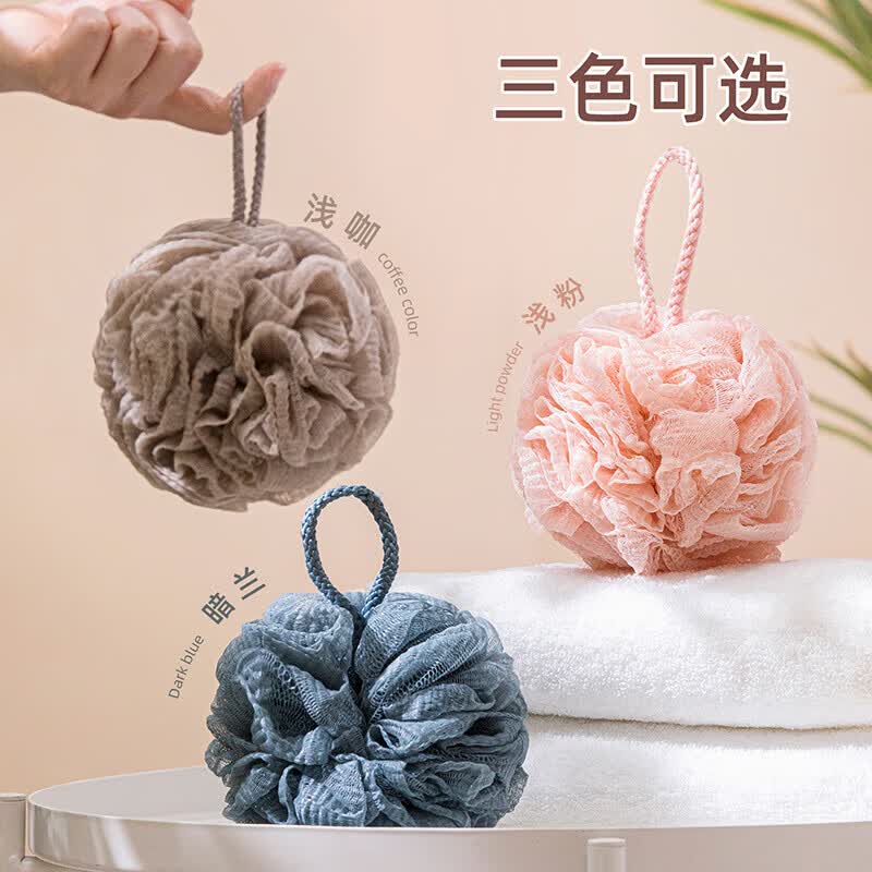 茶花【甄选好物】沐浴球大号泡沫洗澡花搓背浴花搓澡巾不散泡澡球浴球 浅粉+浅咖+暗兰