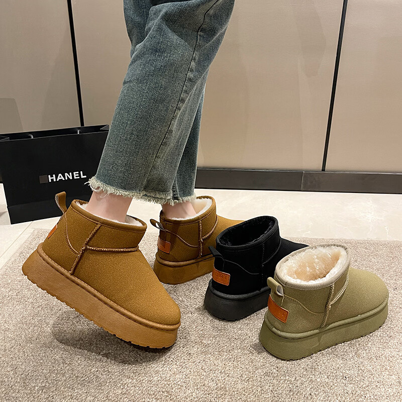 贝婴初(BEIYINGCHU)雪地靴女款短筒加绒加厚保暖棉鞋防滑冬季新款鞋子女学生韩版女鞋 黑色升级款 41