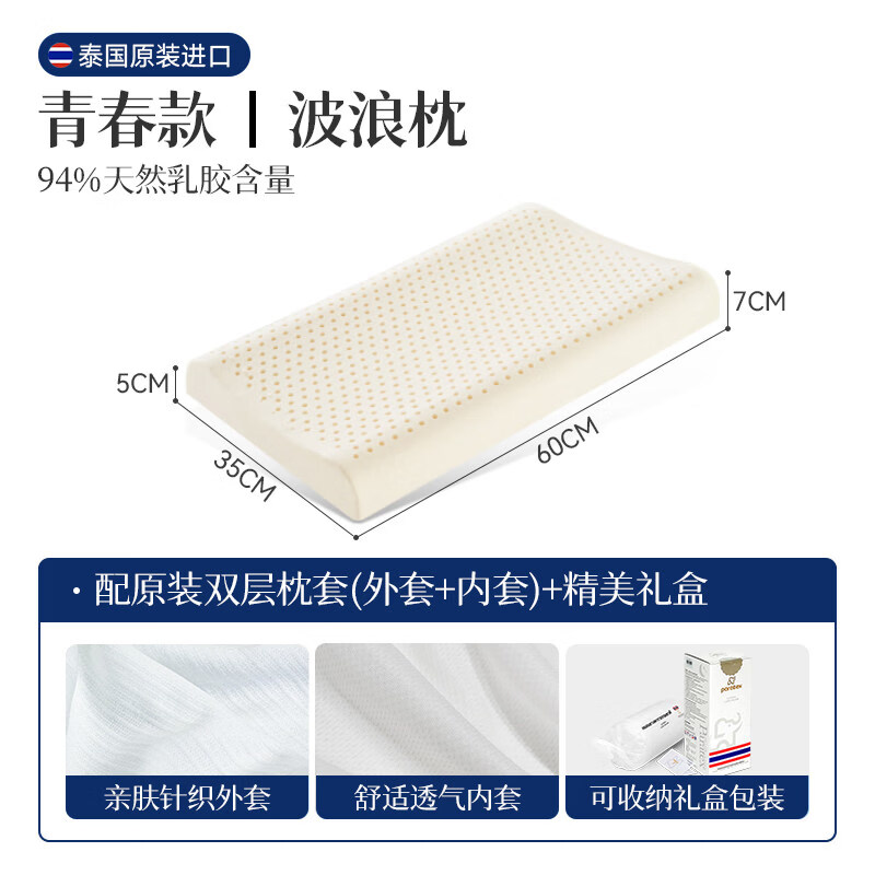 paratex泰國原裝乳膠枕頭按摩護(hù)頸椎助睡眠成人橡膠枕 青春款__波浪枕【舒適呵護(hù)】ECO認(rèn)準(zhǔn) 12cm 5-