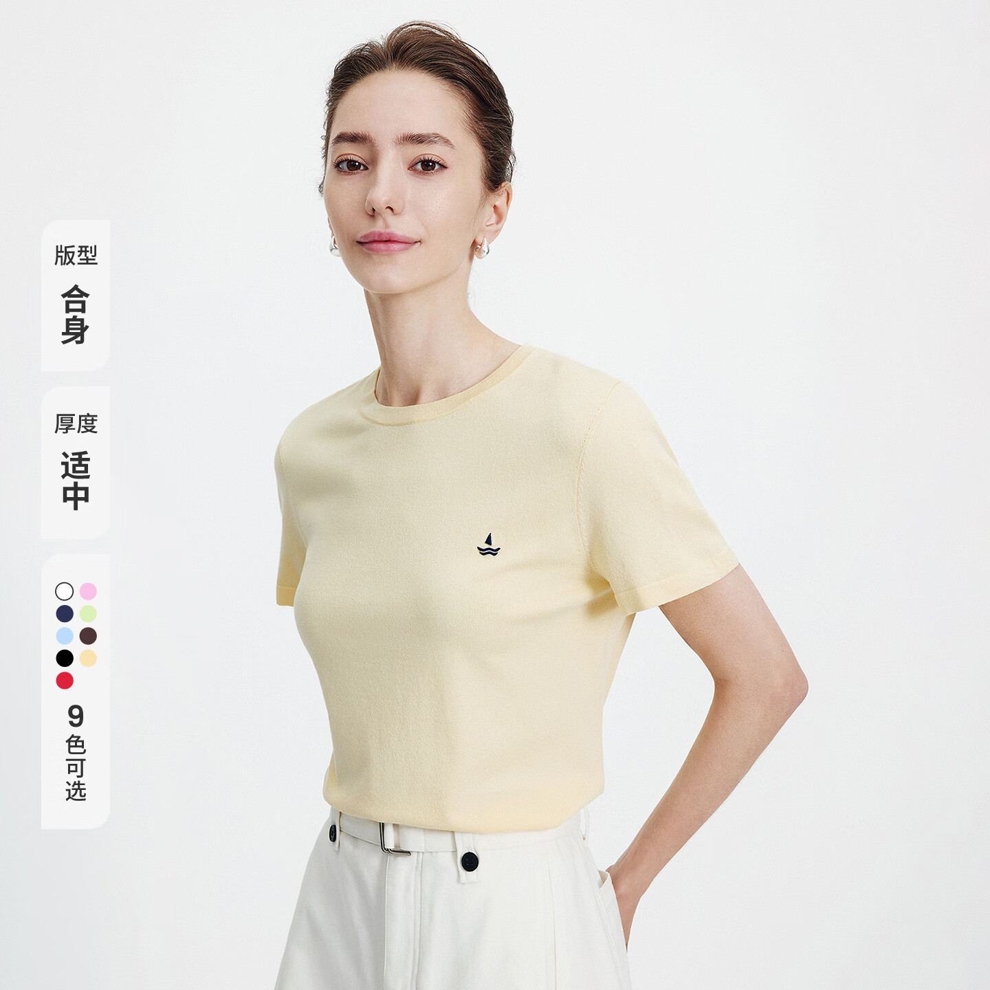 Navigare意大利小帆船短袖t恤女士2026年夏季最新款休闲针织半袖体恤衫女 夏柠黄 XL