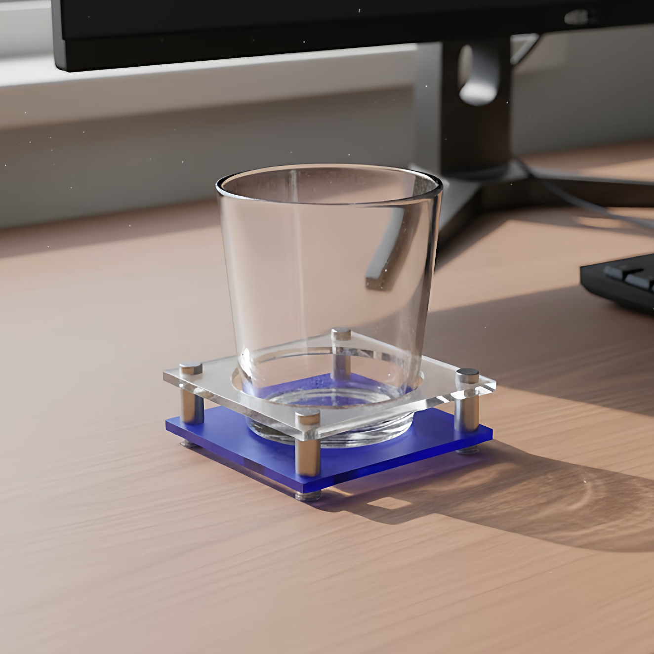 衍潇透明杯垫亚克力方形桌面沥水防滑隔热垫办公家用彩色茶拖创意轻奢 宝蓝色