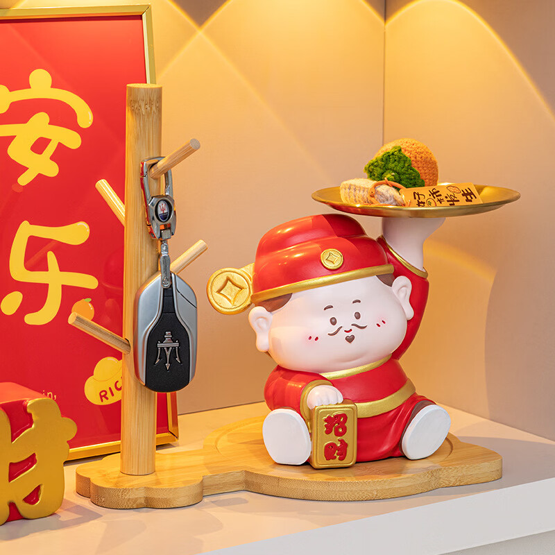 赟娅马年喜庆发财吉祥物玄关钥匙架摆件招财神爷客厅桌面装饰乔迁礼物 柿柿如意相框+财神+钥匙架