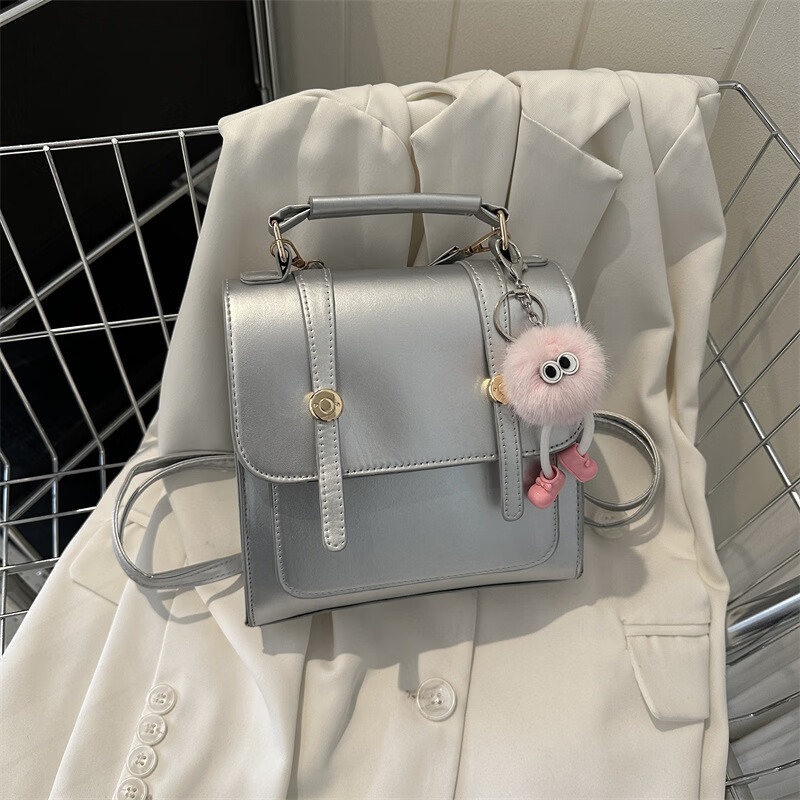 【现货现发】简约双肩背包女学院风包包女包2024新款时尚休闲单肩 黑色无挂件