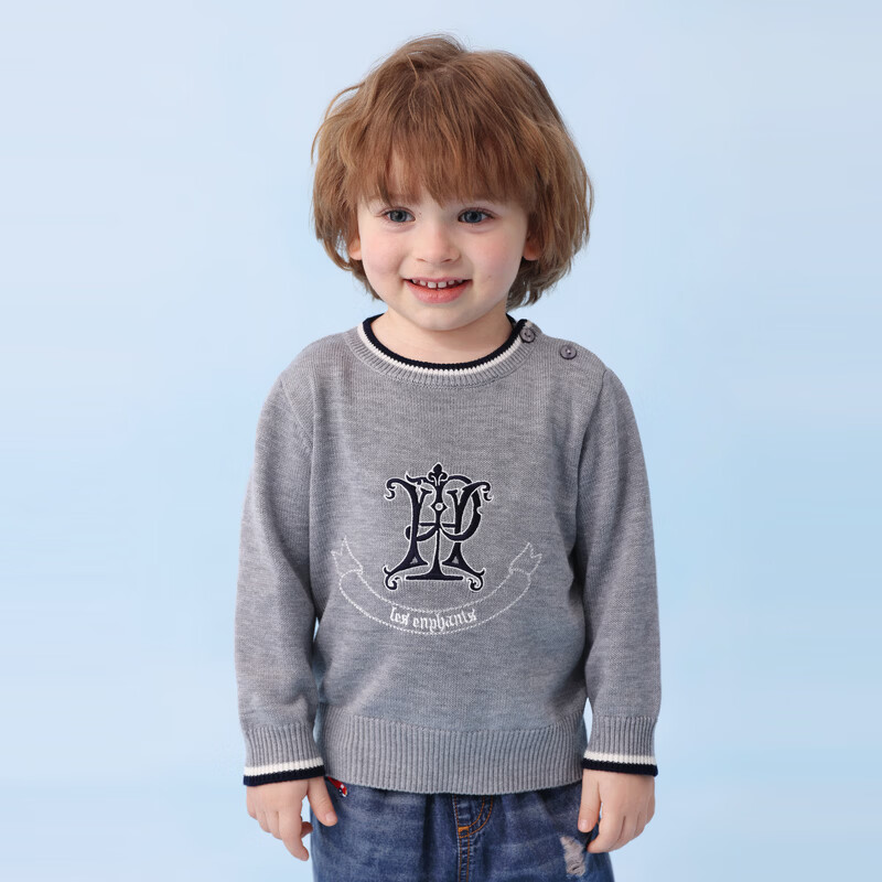 丽婴房儿童针织毛衣复古学院风春季款针织毛衣春季上衣2026春新款 浅灰色 120 cm