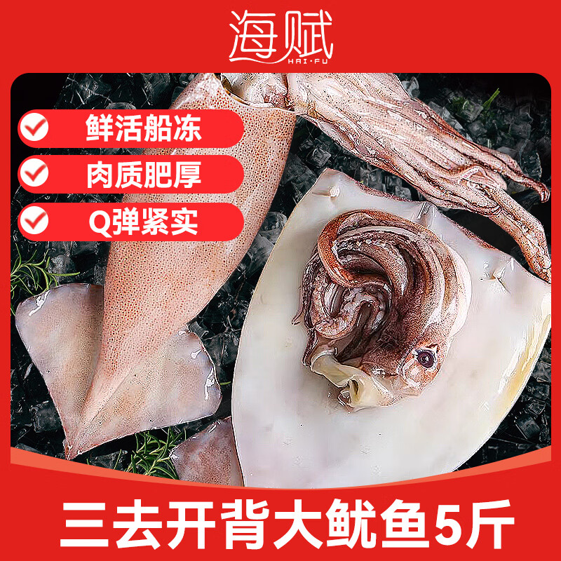 海赋国产 三去开背大鱿鱼净重5斤 4-6条 免处理 铁板鱿鱼-源头直发