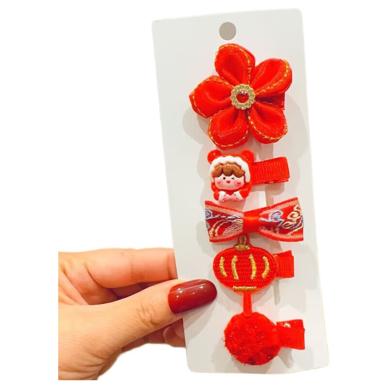 儿童宝宝包布发夹不伤发新年头饰小女孩发饰可爱过年发卡女童 06#吉祥钱袋