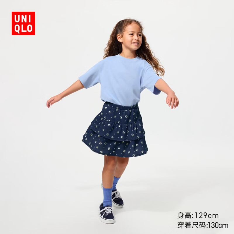 优衣库童装女童针织迷你裙裤短裙短裤半裙26春夏新款484924 69 藏青色 160