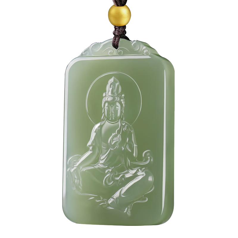 净心石【情人节礼物】和田玉观音吊坠男款浅青玉平安无事牌玉坠