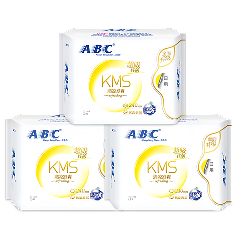 ABC日用卫生巾组合 姨妈巾套装KMS纤薄棉柔清新舒适240mm*24片