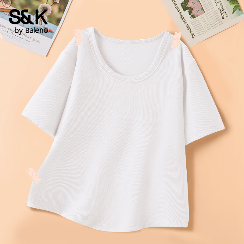 班尼路(Baleno)S&K圆领罗纹短款短袖T恤女2026年夏季女装新款紧密细致纯欲风上衣 白#纯色 XL