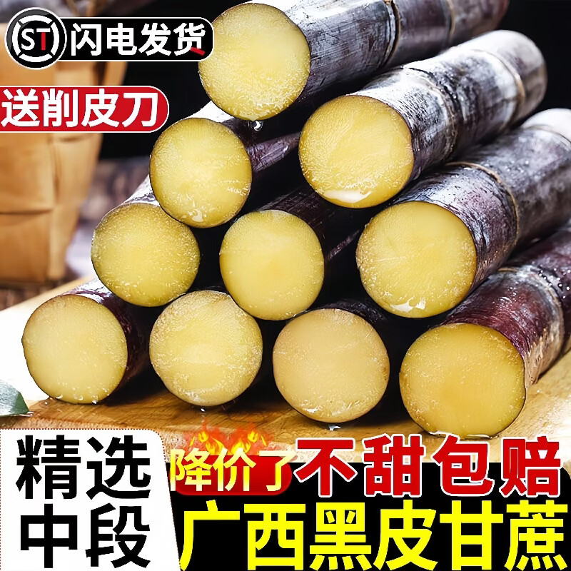 黄六爷广西黑皮甘蔗10斤精选中段新鲜孕妇水果应当季脆甜多汁甜杆蔗特产 9斤 【精选中段 纯甜多汁】