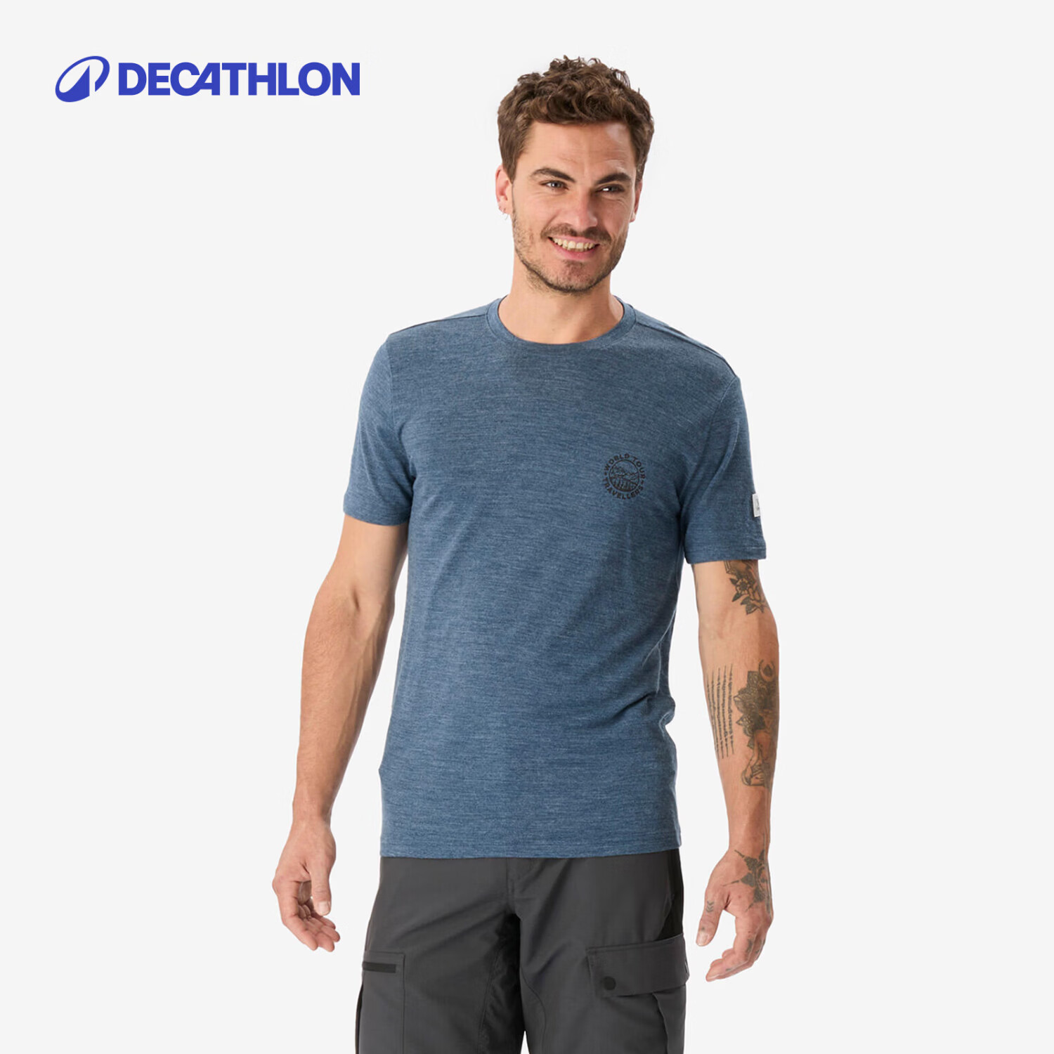 迪卡侬美利奴羊毛快干运动T恤登山徒步休闲上衣短袖户外男-5721263