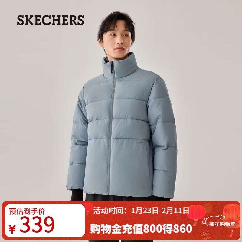 斯凯奇（Skechers）男士秋冬季防泼水棉外套梭织裥棉外套P425M180 信风灰/02N6 L