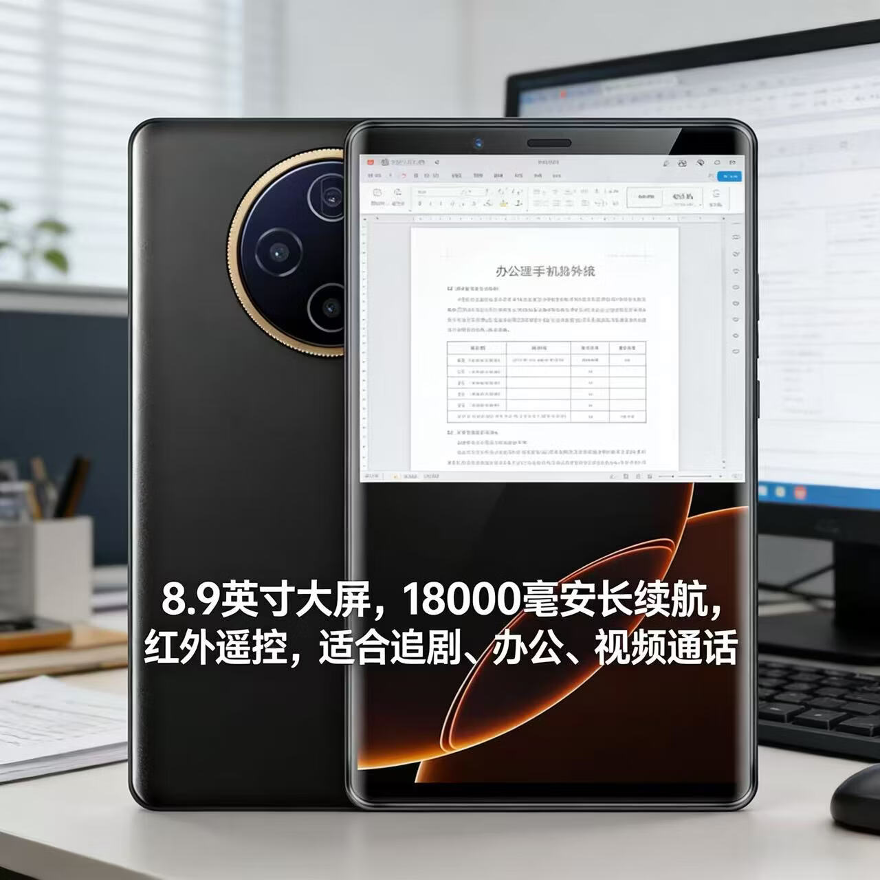 WUHADP正品新款手机512G内存8.9英寸超大屏幕18000毫安长续航全网通5G双卡红外遥控指纹解锁大字体大声音 银色 16GB+1TB