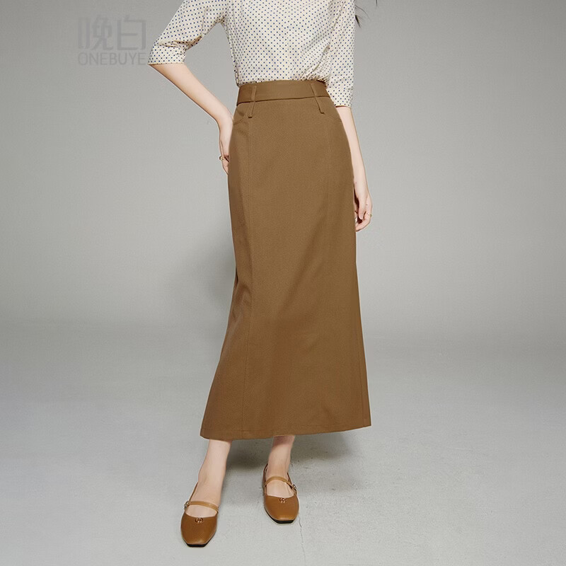 晚白【断码清仓】2026春款经典直筒裙高腰修身气质干练通勤半身裙 驼色 M