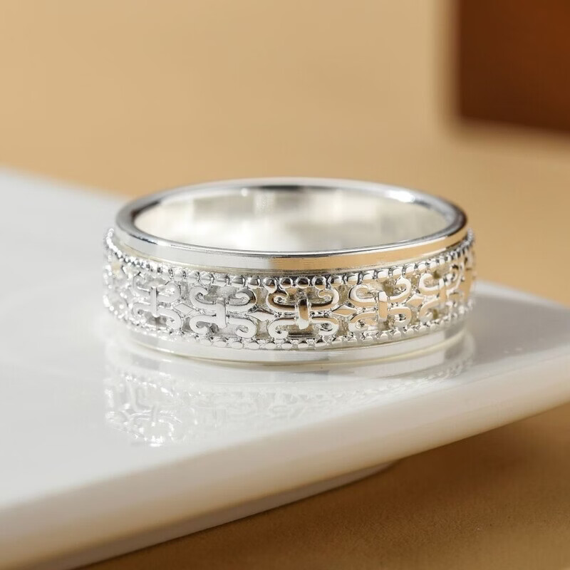 KZD老凤凰999 纯银戒指纯银可转动男女士指环个性潮旋转闭口解压情侣 16号【手指周长约56MM】