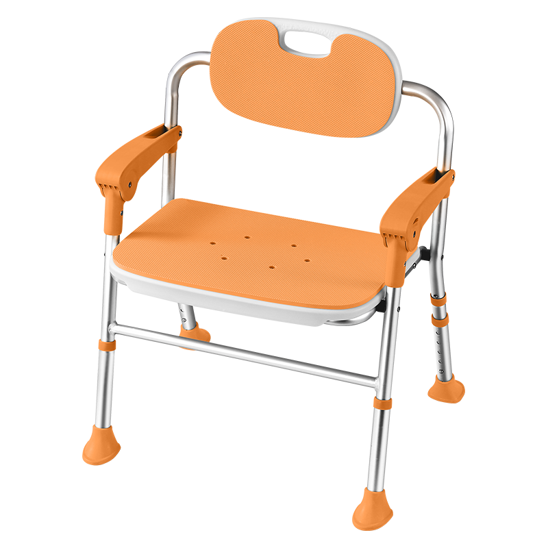 吉樂佳老人洗澡椅淋浴椅老年人洗澡防滑專用椅沖涼椅護理椅洗護椅可折疊 日式折疊洗澡椅【橙色】+防滑腳墊（80%人選）