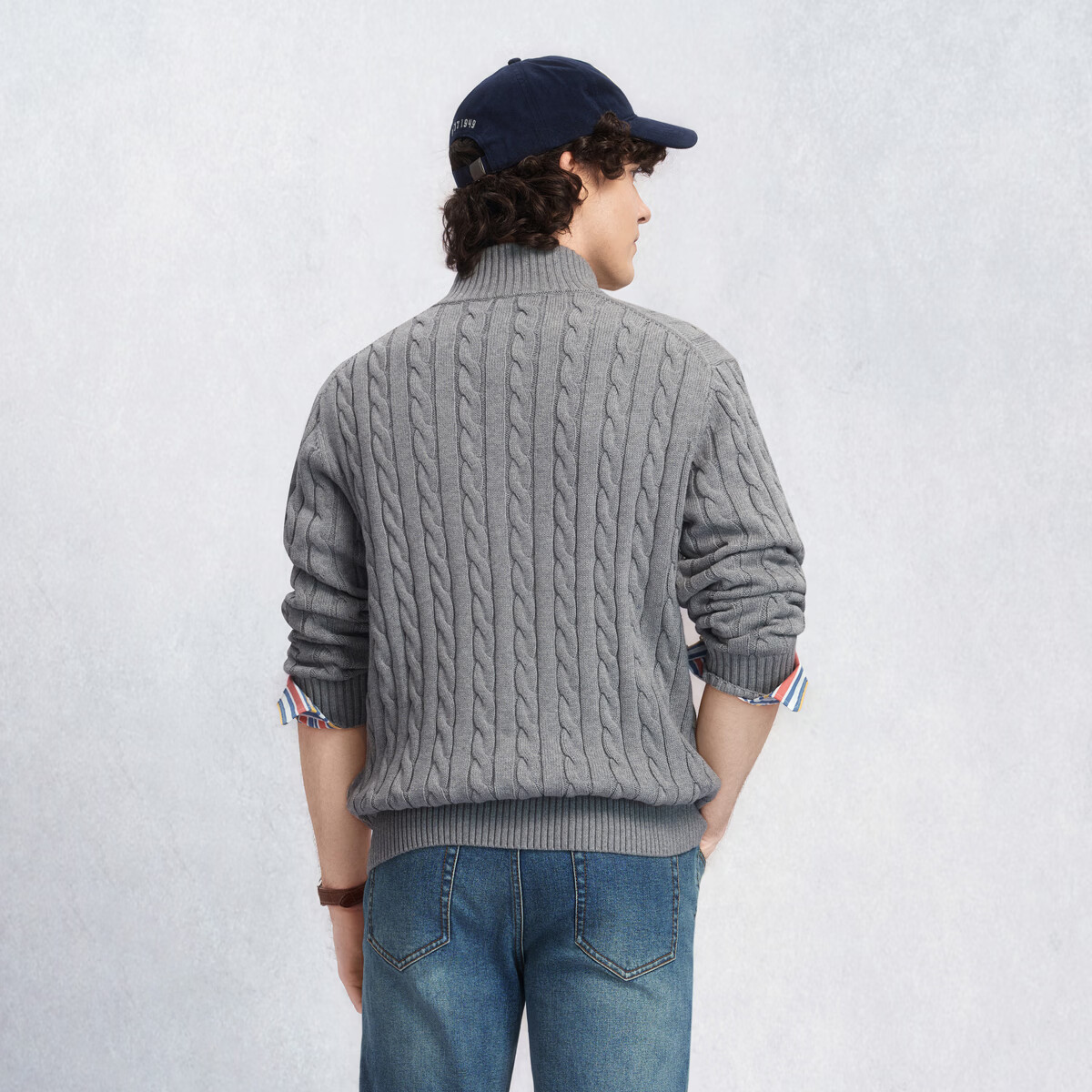 GANT/甘特26春夏男士纯棉双开尾拉链立领纯色绞花美式休闲针织衫 433-藏蓝色 L