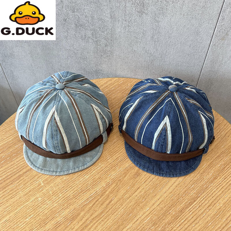G.duck英伦风宝宝帽子洋气鸭舌帽春秋款百搭婴幼儿马术帽男女童贝雷帽潮 深蓝拼色洗旧牛仔 头围46-50cm/仅供参考8个月-3岁 