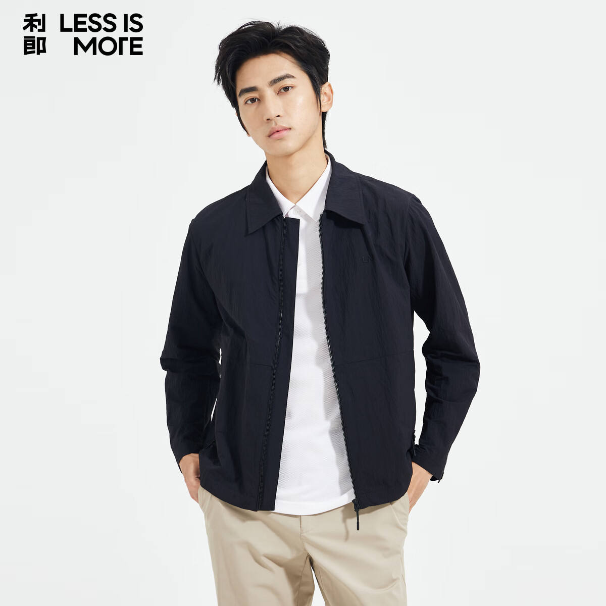 利郎青年商务男装【微皱肌理】行政夹克男轻薄弹力易打理空调服外套 黑色（1H） XL (175)