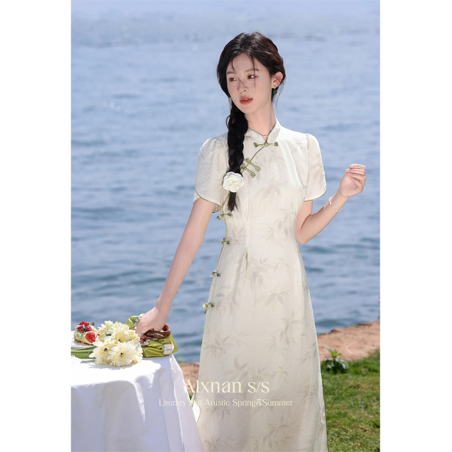 鹿向南新中式改良旗袍连衣裙女春夏季2026新款气质裙子 杏色连衣裙 S