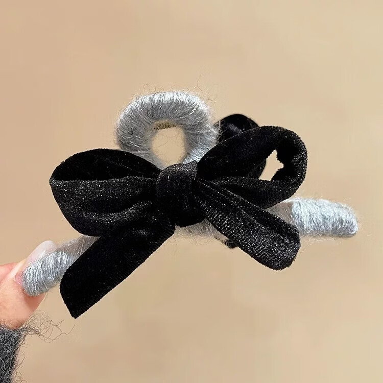 黑色丝绒蝴蝶结抓夹女气质后脑勺鲨鱼夹2025新款高级感发夹子头饰 2个#酒红+蓝色