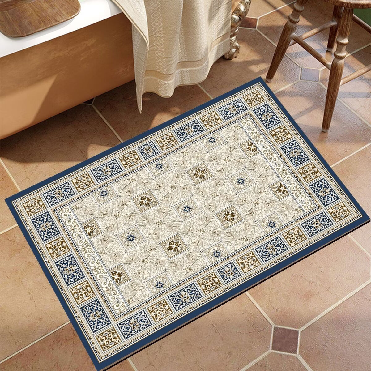 金玉铭川欧式浴室地垫洗手间吸水防滑垫淋浴间洗漱台脚垫卫生间厕所垫子 GZN-M浩瀚-枝繁叶茂 50X80cm【Q弹舒适防滑】