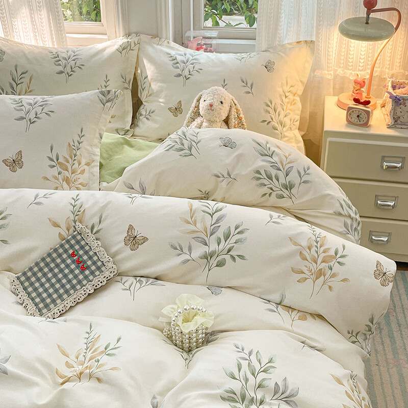 水星系列家纺家纺四件套纯棉儿童卡通床单被套三件套加厚床笠款床上用品四件套 香草之恋 1.8 床单款 四件套-被套180*200