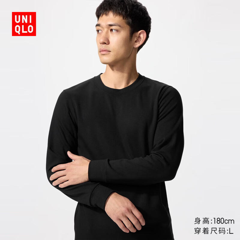 优衣库男装HEATTECH ULTRA WARM圆领T恤长袖保暖衣秋衣内衣479525 479525/09黑色 L