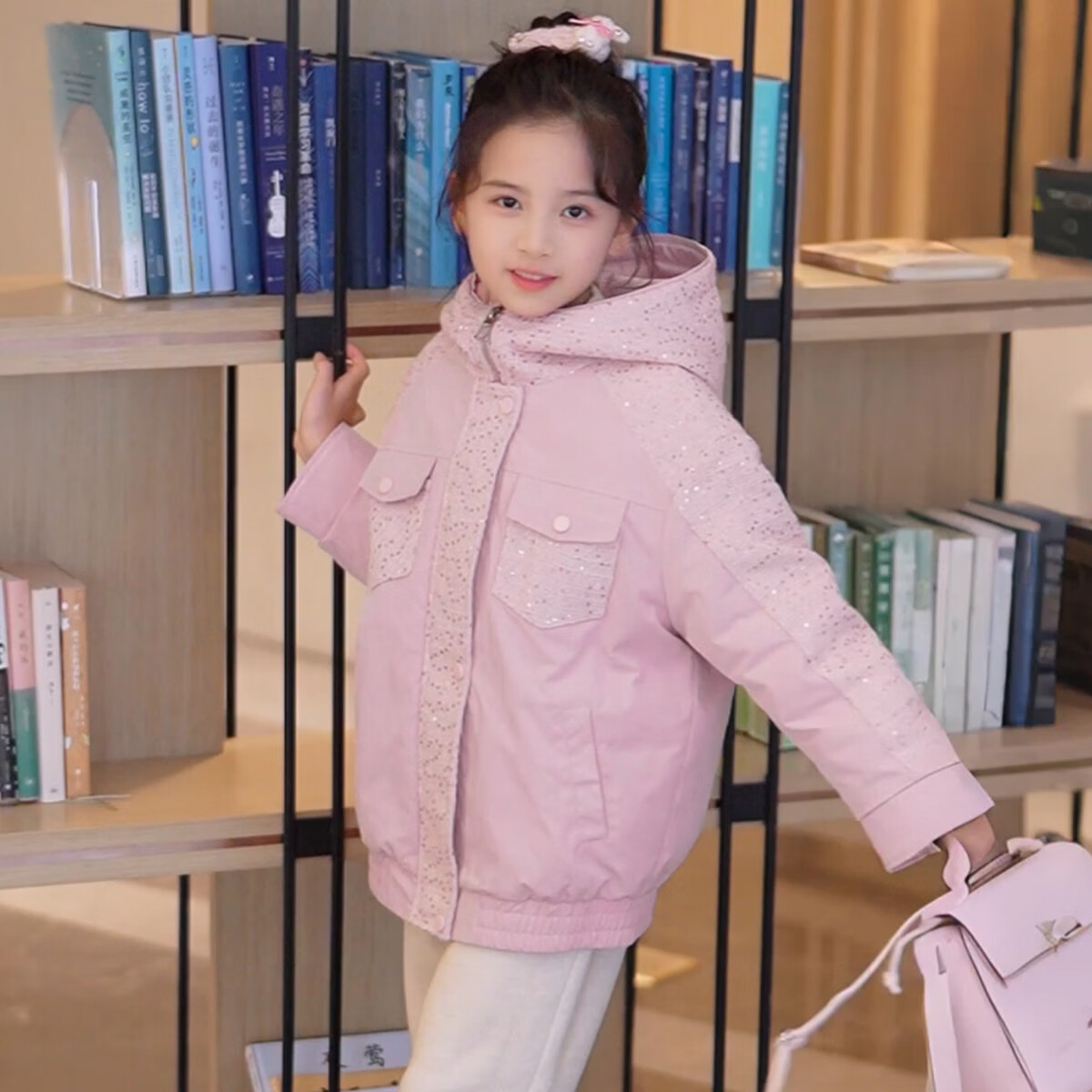 媛媛公主儿童棉服冬款女童蕾丝拼接夹棉加厚保暖外套中大童洋气派克服棉衣 粉色 110