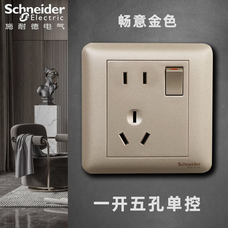 施耐德(Schneider)施耐德电气施耐德开关插座面板畅意磨砂金一开双控二三插USB空调 一开五孔