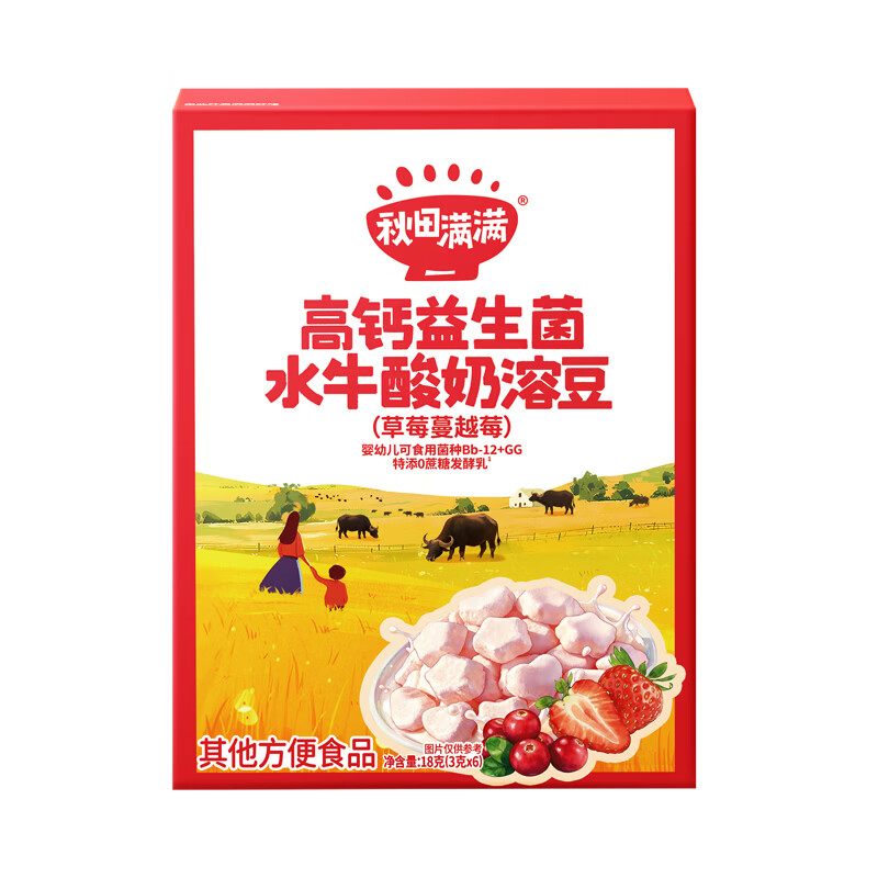 秋田满满高钙益生菌水牛酸奶溶豆无添加白砂糖儿童零食 高钙益生菌水牛酸奶溶豆（草莓蔓越莓）18g*3
