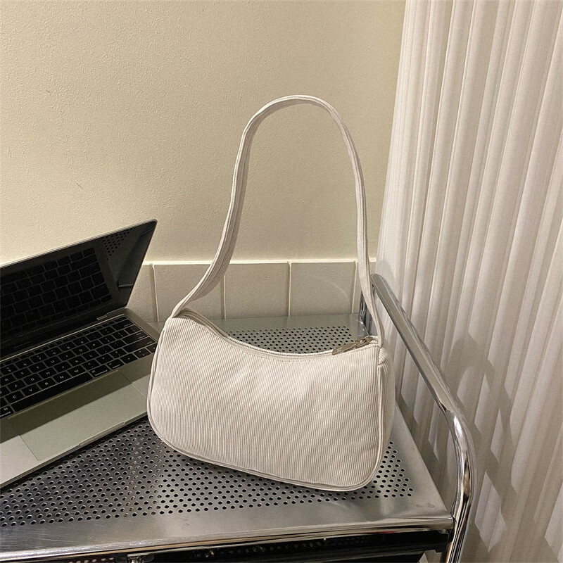 【优选百货】休闲条绒女包2023春夏潮新款腋下包简约百搭网红法棍 橘色 24*6*15