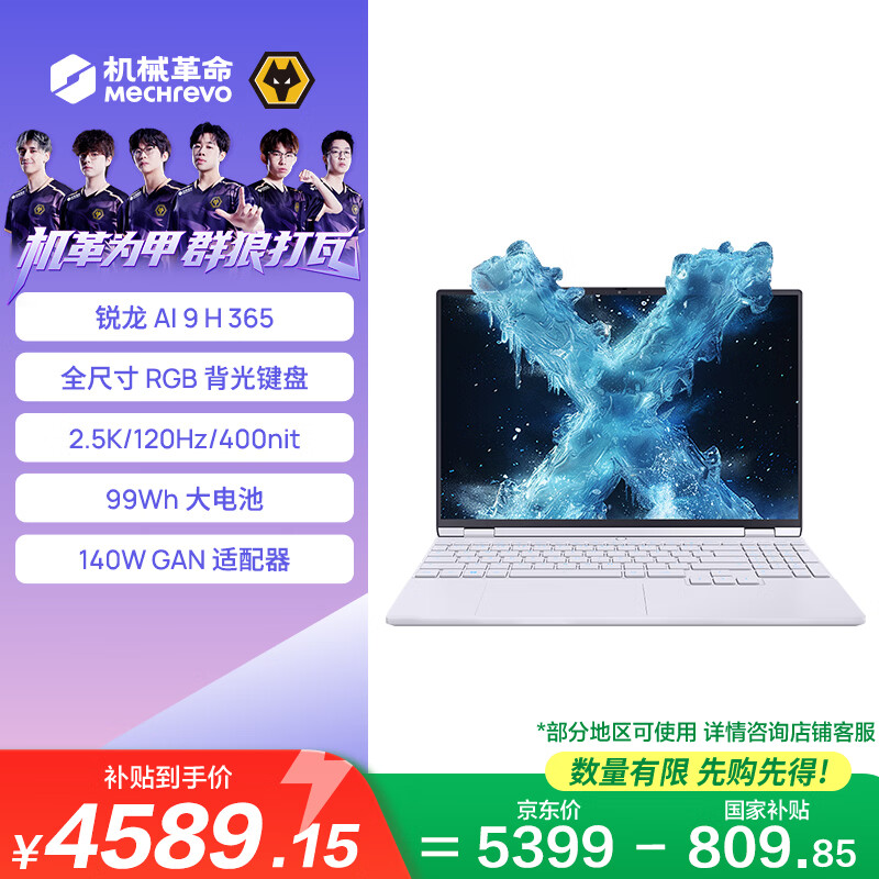 机械革命【国家补贴】无界15X Pro 暴风雪(AI 9H 365 32G 1T 99Wh 120Hz2.5K)办公笔记本电脑轻薄游戏本