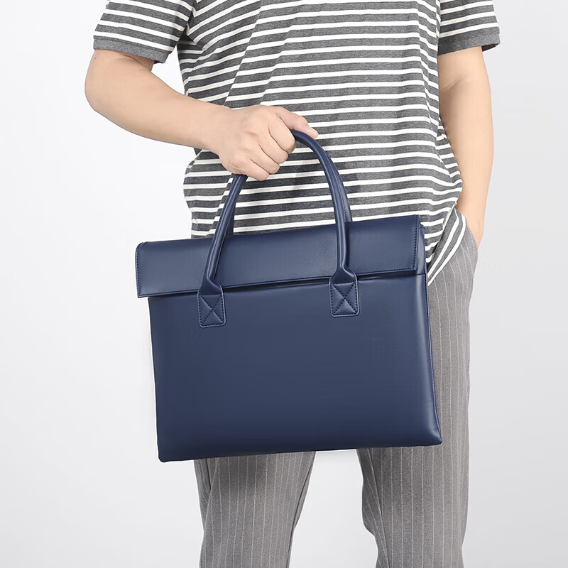 新款时尚小众PU简约女百搭商务潮流手提包大容量笔记本电脑包男 蓝色 均码